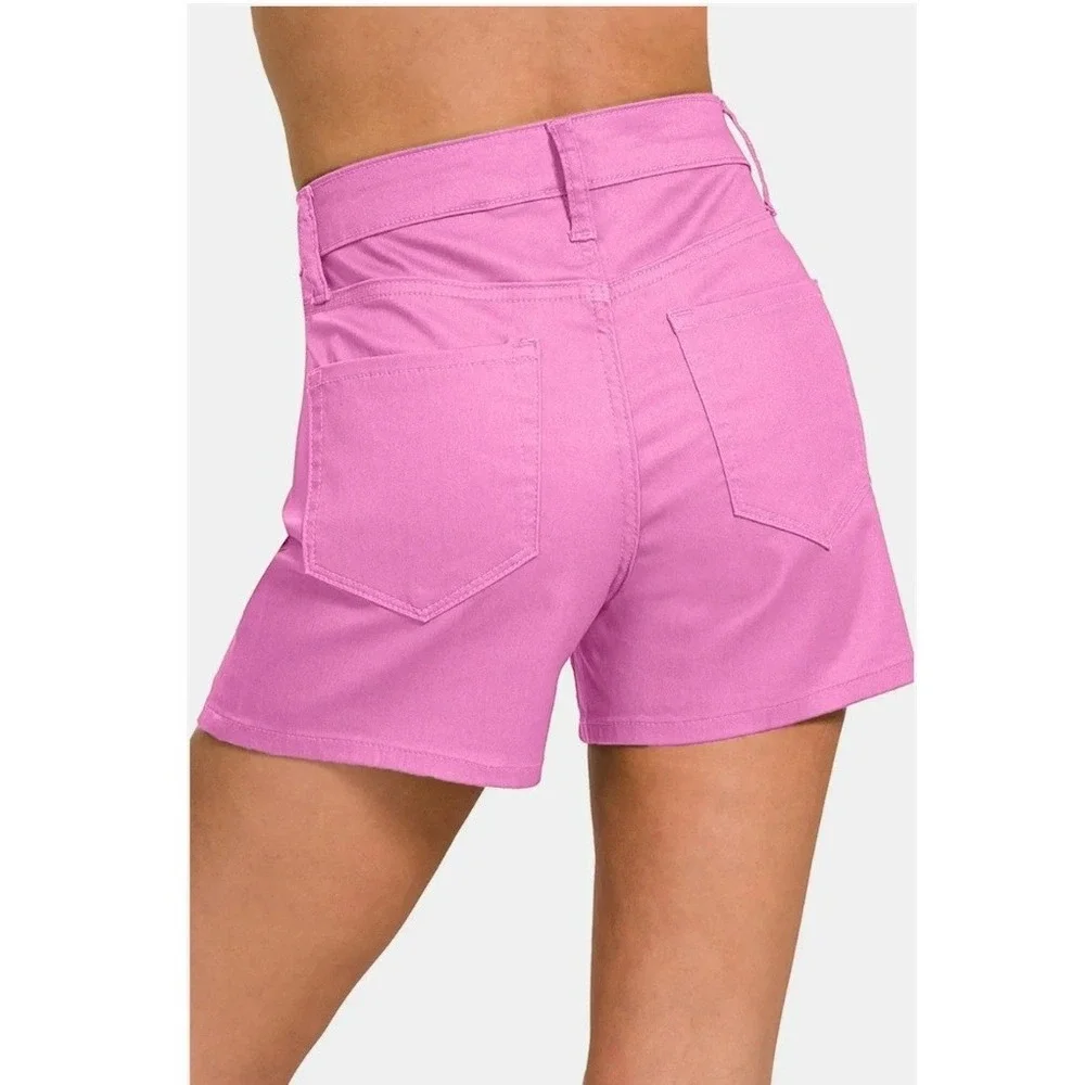 Zenana High Waist Denim Shorts Mauve Pink Five Pocket Stretch 58% Cotton Small